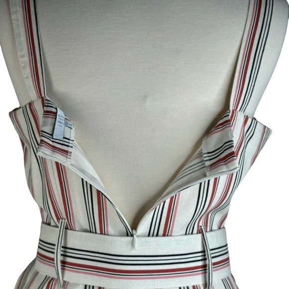 Iris Brand Light Red & Ivory Striped Linen Dress Zip Back Belt Wide Straps Large - Picture 7 of 9